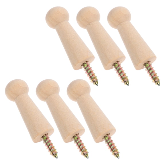 FOMIYES Wood White Unpainted Wall Hooks with Exposed Screws Decorative Hanging Pegs 6 Pack