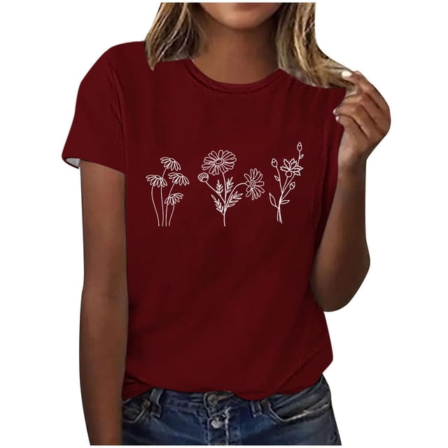 Tops de Ajuste Suelto para las Mujeres Sudadera Casual Impresa Manga Corta Cuello Redondo Superior, Poliéster