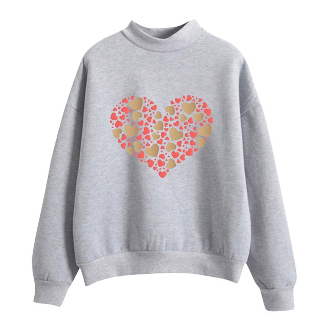 YOTMKGDO Chandail de la Saint-Valentin pour Femmes, Chandails en Molleton à Col Rond, Chandails d'Automne Hiver à Manches Longues, Chandail d'Amour, Chandail Cœur pour Femmes Gris+m