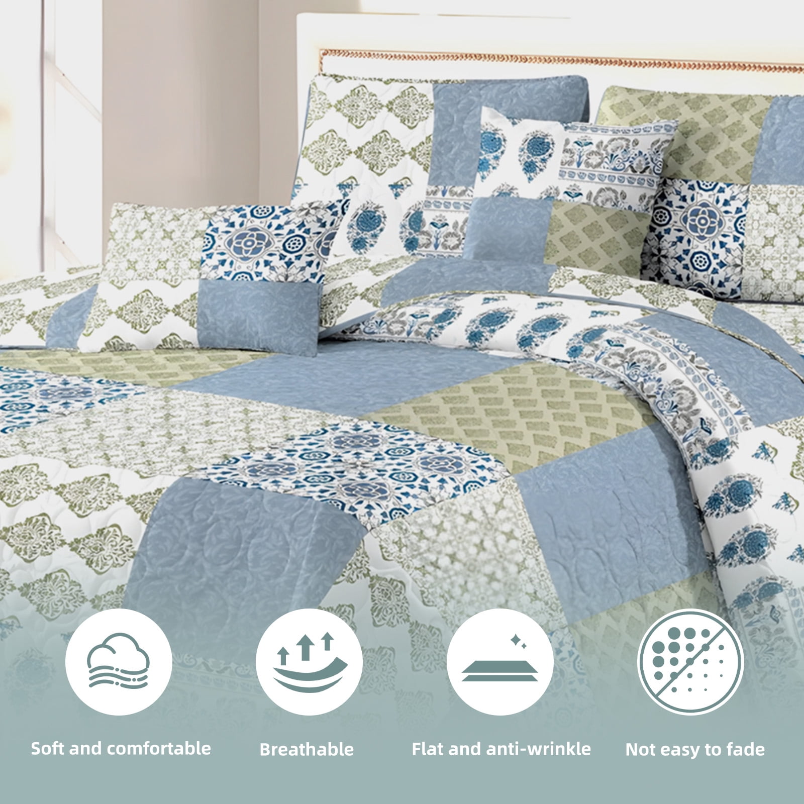 ANMINY Reversible Floral Coverlet Bedding Set - Twin All-Season Soft Polyester Quilt with Pillowcase | Vibrant Floral Design & Easy Care