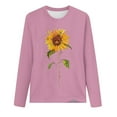 thumbnail image 3 of Wiueurtly Long Sleeve Shirts for Women's Sunflower Graphic T Shirt Crewneck Pullover Tops Cute Casual Cotton Tee Loose Blouses Graphic Tops Pink, 3 of 3