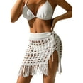 thumbnail image 3 of Arvbitana Women Hollow Out Swimwear Cover Ups Skirt Drawstring Low Waisted Slit Tassel Summer Beach Mini Skirt White, 3 of 9