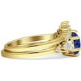 thumbnail image 5 of Two Piece Round Vintage Style Ring Blue Sapphire Cubic Zirconia Yellow Tone 925 Sterling Silver, Size 6, 5 of 7