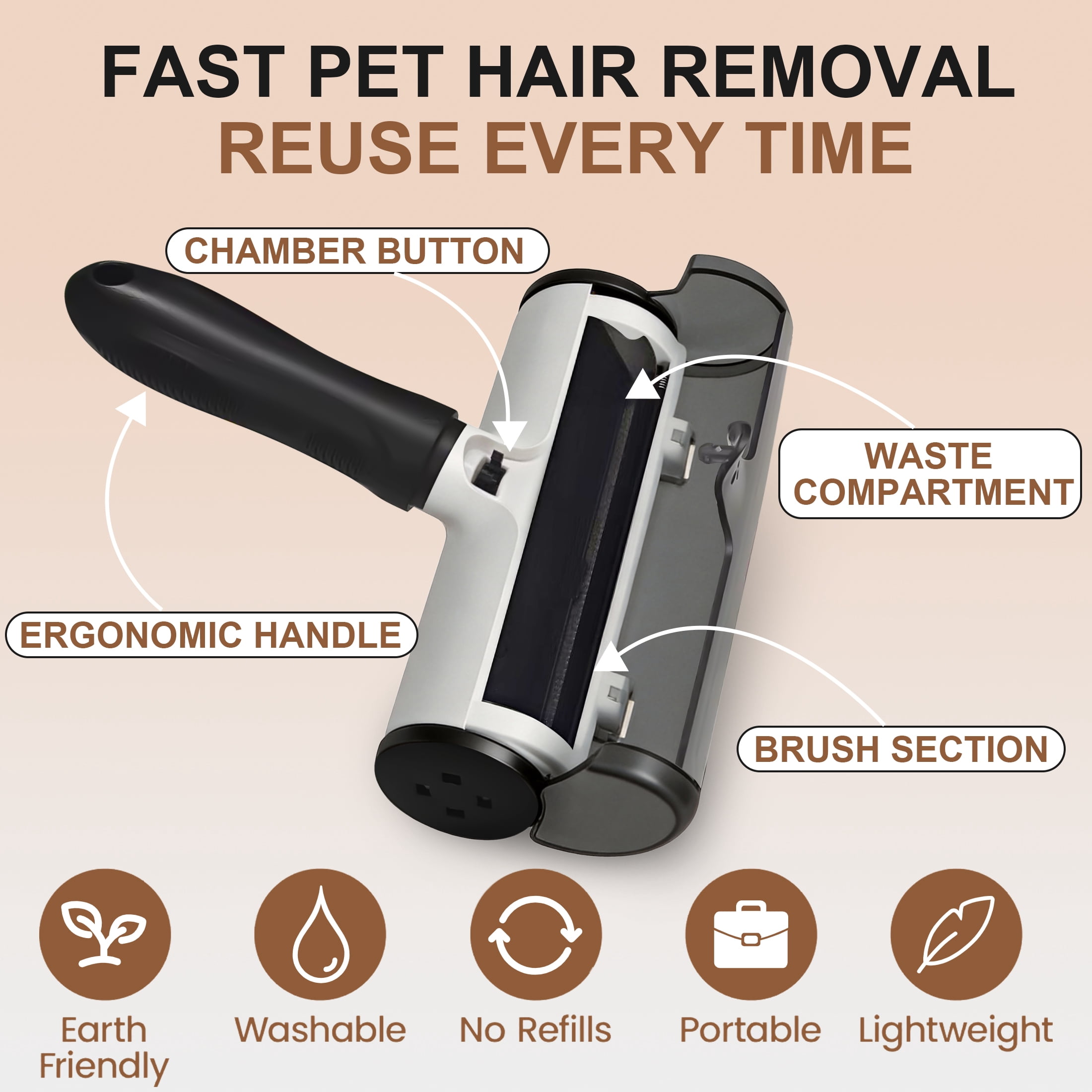 Reusable Pet Hair Remover Roller, No Refills Lint Roller for Dog Cat Fur, Portable Lint Remover for Couch, Carpet, Bedding, Clothes and Car Seat