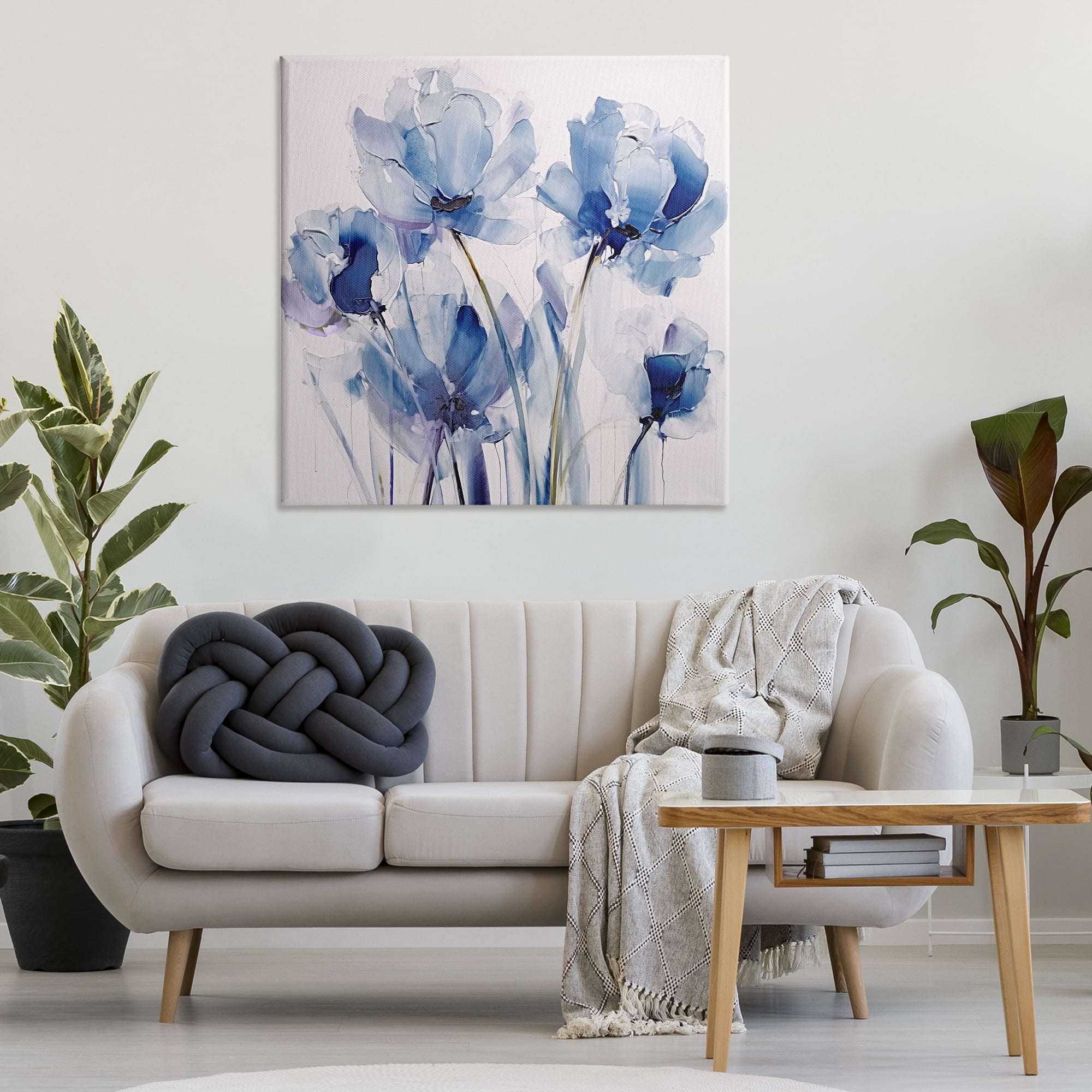 Stupell Industries Abstract Blue Tulips Botanical & Floral Painting Gallery Wrapped Canvas Art Print Wall Art, 36 x 36