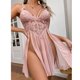 thumbnail image 4 of Gibobby camisones de talla grande sexy encaje ropa interior uniformes ropa interior camisón vestido (Rosa, M), 4 of 5