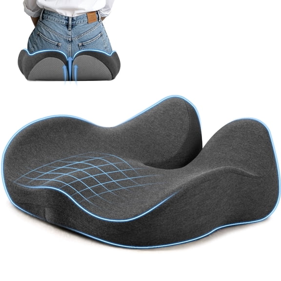 QUTOOL Ergonomic Seat Cushion for Office Chair, 4.7" Extra Thick Firm Memory Foam Desk Chair Cushion with Contoured Hip Support, Non-Slip Bottom and Washable Cover, Gray