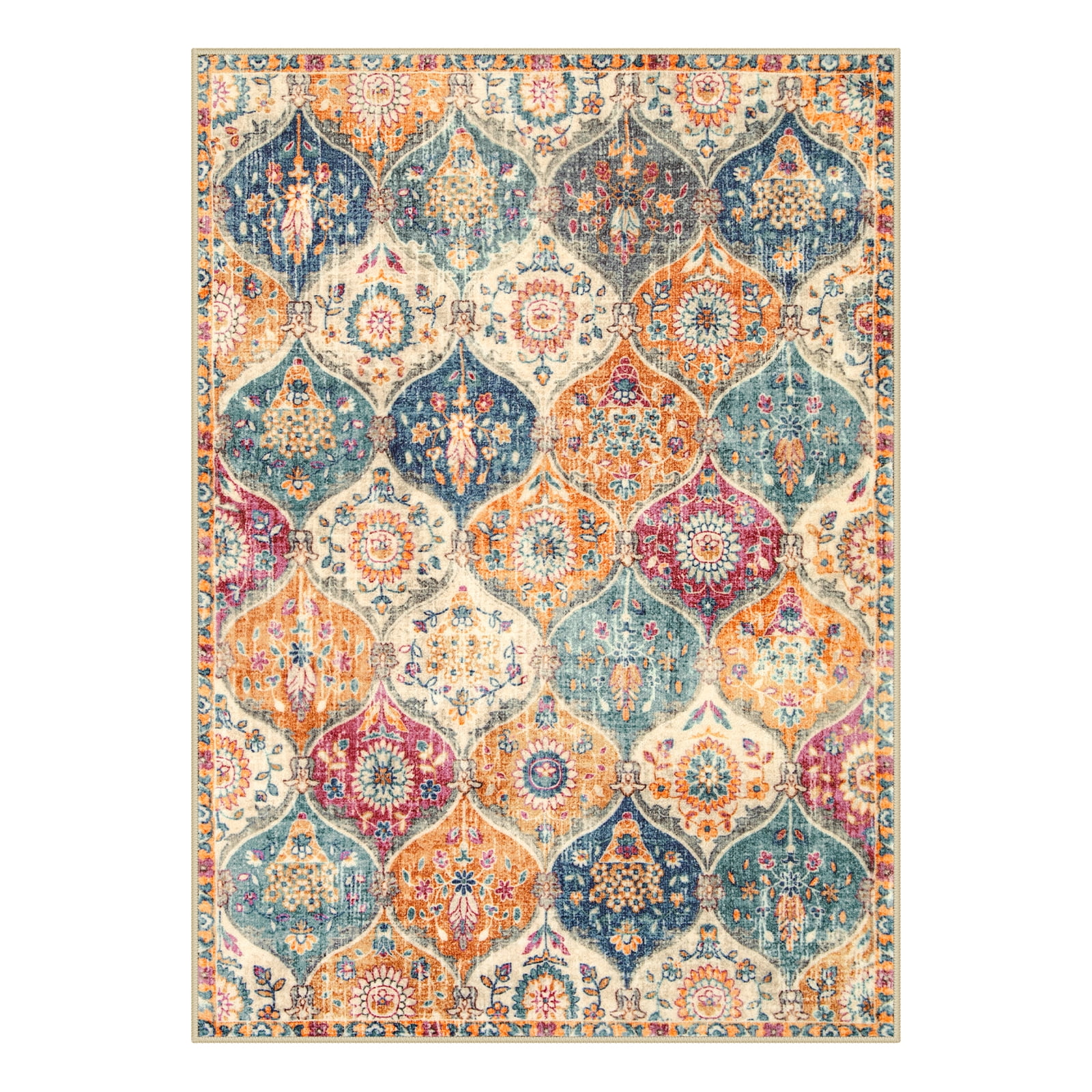 Moynesa 5'x7' Area Rug for Living Room Indoor Non-Slip Moroccan Trellis Washable Mat Large Oriental Accent Throw Rug for Kitchen Entryway Bathroom Bedroom Office Carpet,Cream