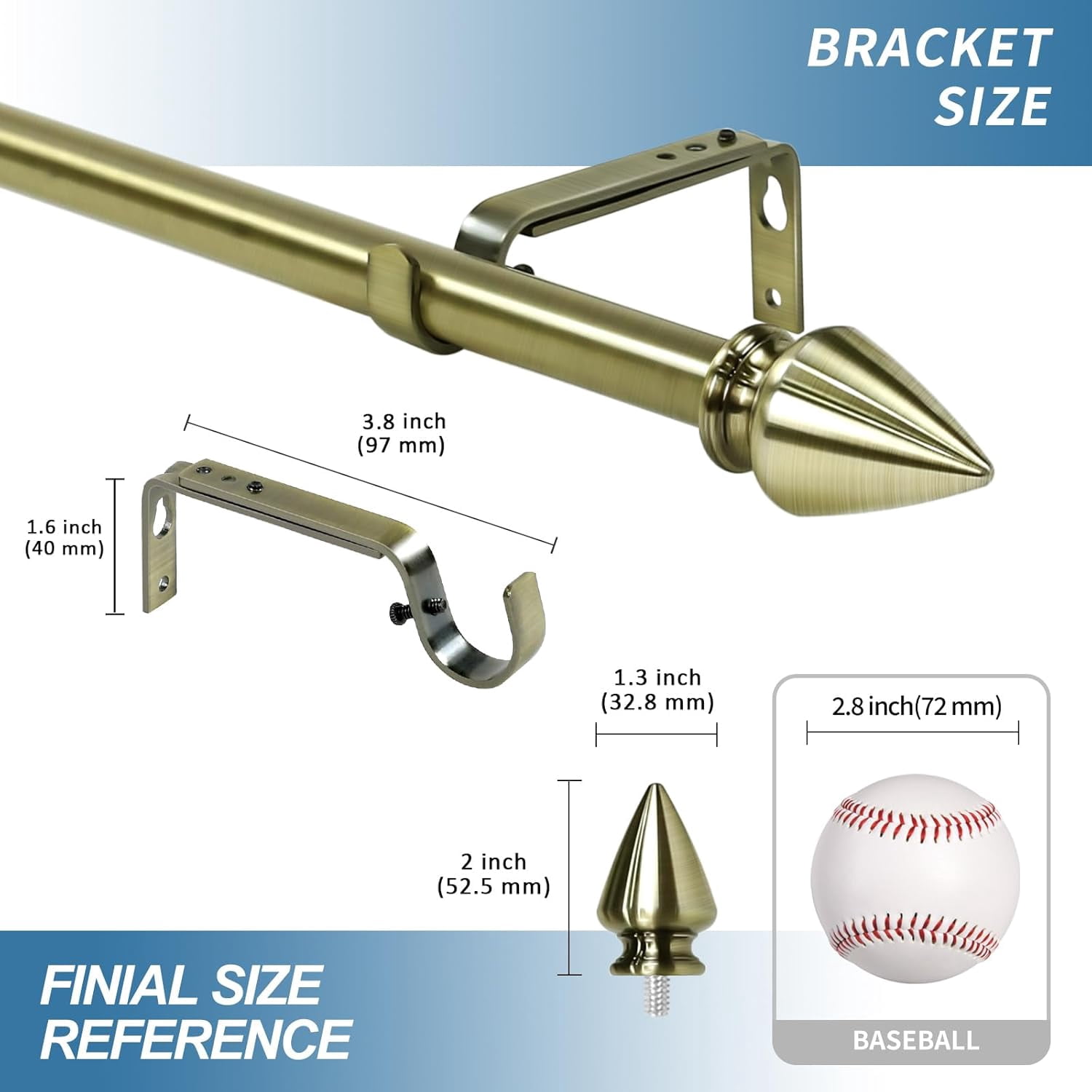 Urbanest Adjustable Single Curtain Rod Set Lance Finials – 5/8-Inch Diameter, With Antique Brass Rod, 48–84 Inches