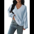 thumbnail image 1 of Suéter de Larga de Otoño para Mujer, Cuello en V, Informal, Ligero, de Punto Azul M, 1 of 8
