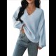 thumbnail image 1 of Suéter de Larga de Otoño para Mujer, Cuello en V, Informal, Ligero, de Punto Azul S, 1 of 8