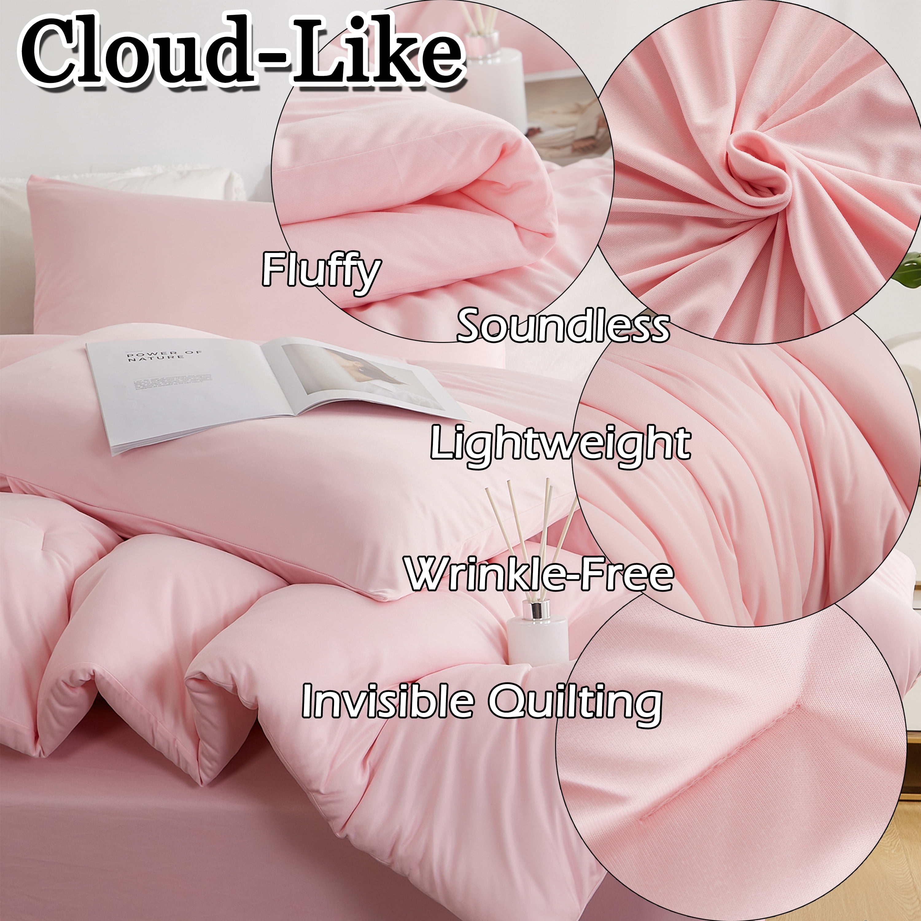 MorroMorn Pink Comforter Set Twin, 4 PCS Bed in a Bag for All Season, Pink Bed Set with Cloud Comforters, Fitted Sheets, Pillowcases, Ultra Soft for Girls Kids Teen Preppy Dorm (Pink, Twin/Twin XL)