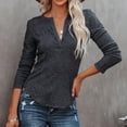 thumbnail image 2 of Blusa gris de manga larga con escote en V, medio botón, corte ajustado, color puro, elegante y moderna - Talla 3XL, 2 of 7