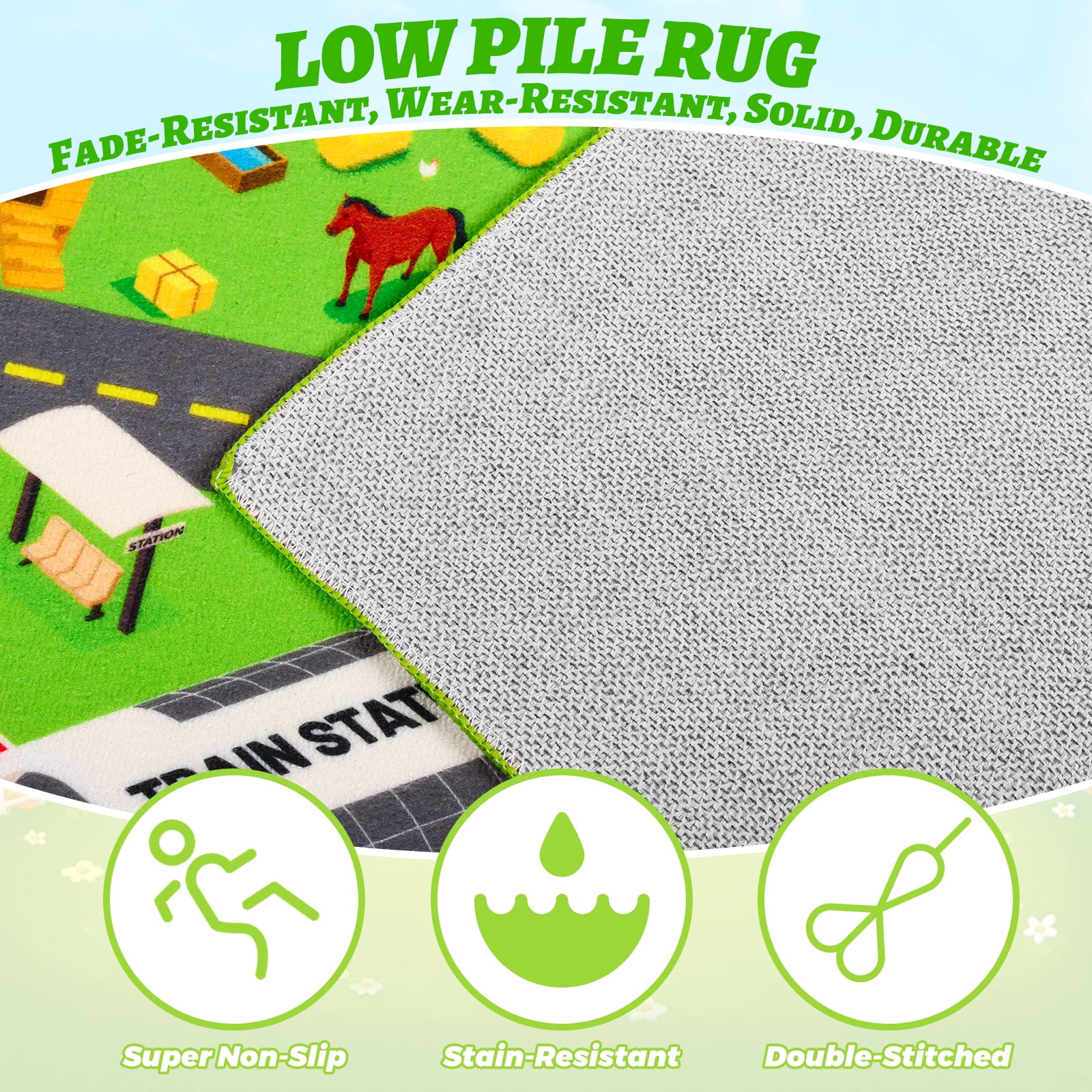 Car Rugs for Kids Toy Cars, Non-Slip Kids Play Rug, Town City Road Carpet for Kids Boys Playroom Bedroom, Washable Car Track Playmat Vehicle Mat for Children Baby (City, 59"X39.4")