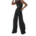 thumbnail image 2 of PiGOGI Women's Cold Shoulder Jumpsuit - Sleeveless Waisted Romper with Suspenders, Casual Summer Outfit for Beach & Vacation Black XXL, 2 of 6