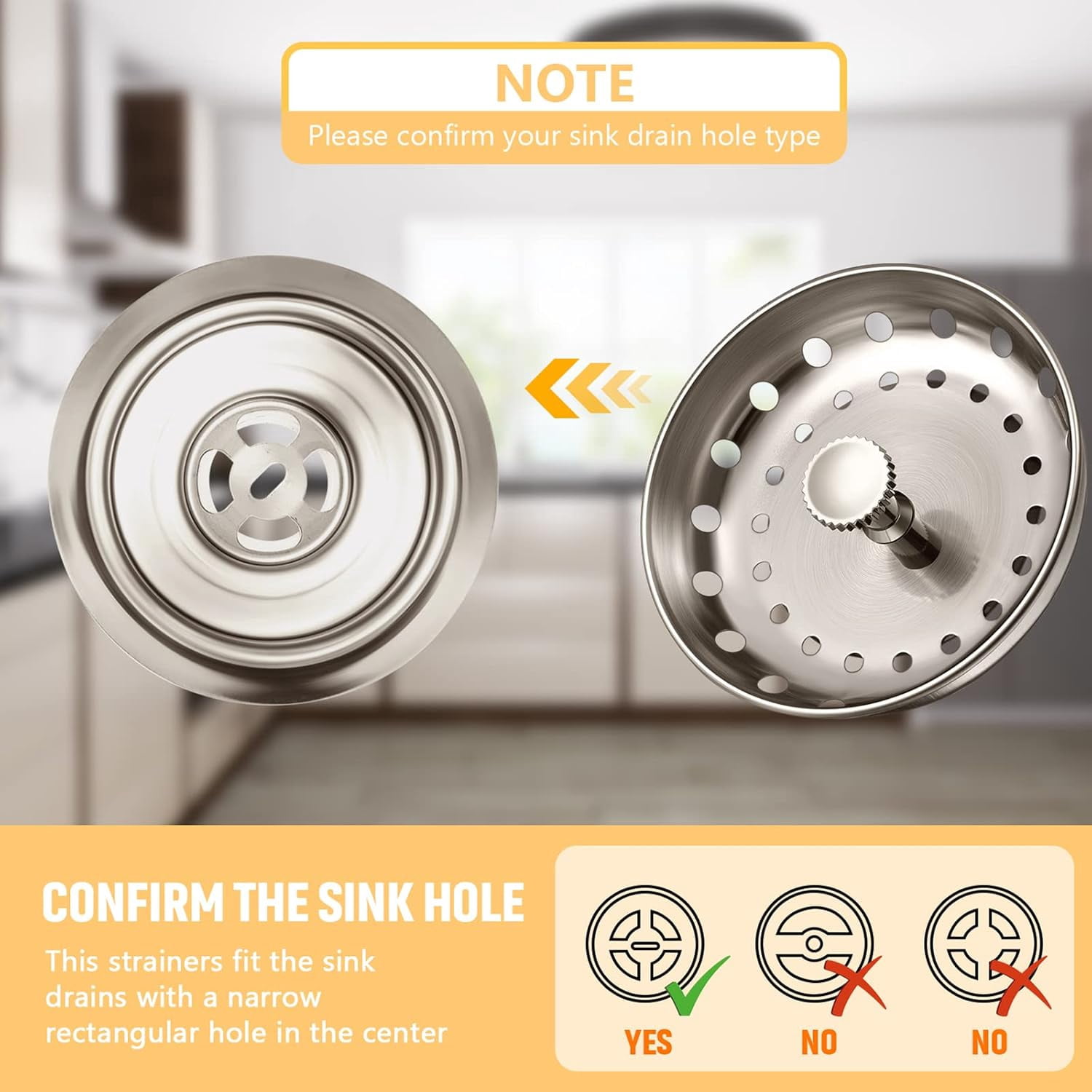3 Pcs Kitchen Sink Drain Strainer and Stopper Stainless Steel Garbage Disposal Plug with Handle Universal Anti-Clogging Kitchen Sink Filter Sieve Basket Strainer(Brushed Silver)