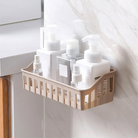 Shower Caddy No Drill Wall Mounted Shower Storage Box Strong Adhesive Aluminum Alloy Bathroom Organizer for Tile Glass Metal Surfaces Brown