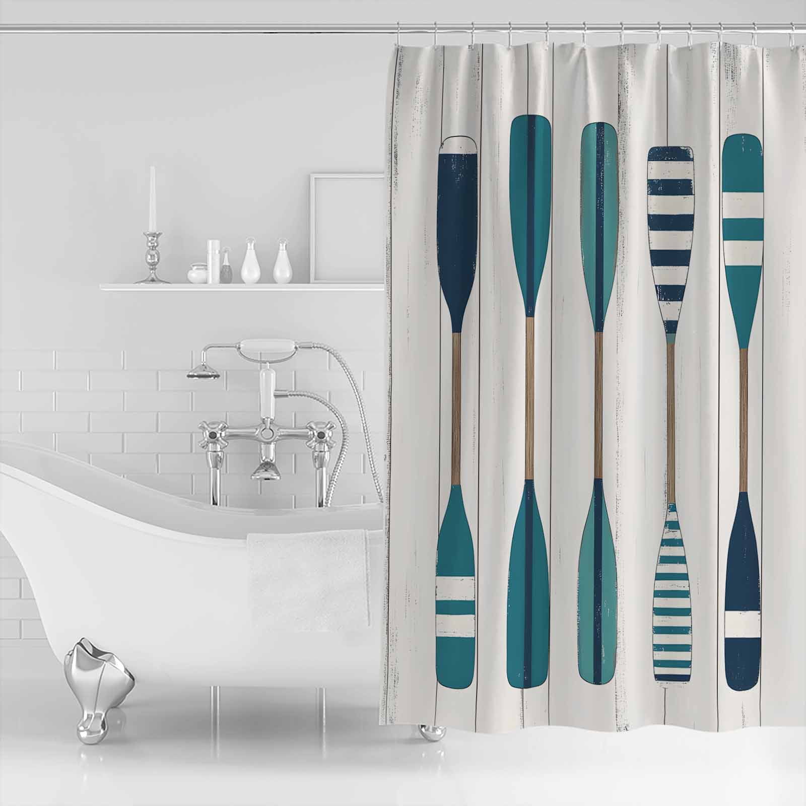 60x72 Inch Shower Curtains for Bathroom Striped Lake Paddles Fabric Bath Curtain Decor Summer Watercolor Vintage Wood Grain Waterproof Restroom Curtains Shower Set Accessories with 12 Hooks 60 Inch