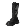 thumbnail image 2 of Viluyesy Womens Mid Calf Combat Boots Round Toe Platform Lug Sole Faux Leather Rhinestone Embroidery Lace Up Punk Fashion Boots Black Size US7.5, 2 of 9