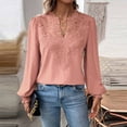 thumbnail image 2 of HAJWOH Womens Tops Dot Boho Long Sleeve Shirts V Neck Casual Chiffon Blouses Flowy Lace Hem Cute Clothing Trendy 2026, 2 of 6
