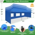 thumbnail image 2 of COBIZI 10x30 Heavy Duty Pop Up Canopy for Party Wedding Outdoor Events, Waterproof 420D PU Oxford UPF 50+, Removable Awning & 5 Sidewalls, Easy Set-Up with 1080D Roller Bag,Blue, 2 of 9