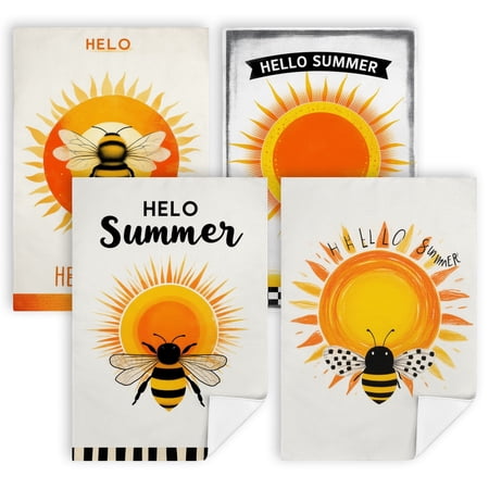 summer bathroom hand towels A yellow and black bee sitting on top of a sun kitchen towels and oven mitt sets 4 Pack 16 x24 country kitchen decor