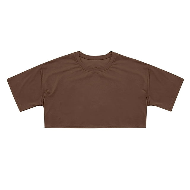 Girls' Short Sleeve Crop Top - Slim Fit Basic Tee with Square Neck, Summer Tops for Ages 10-16