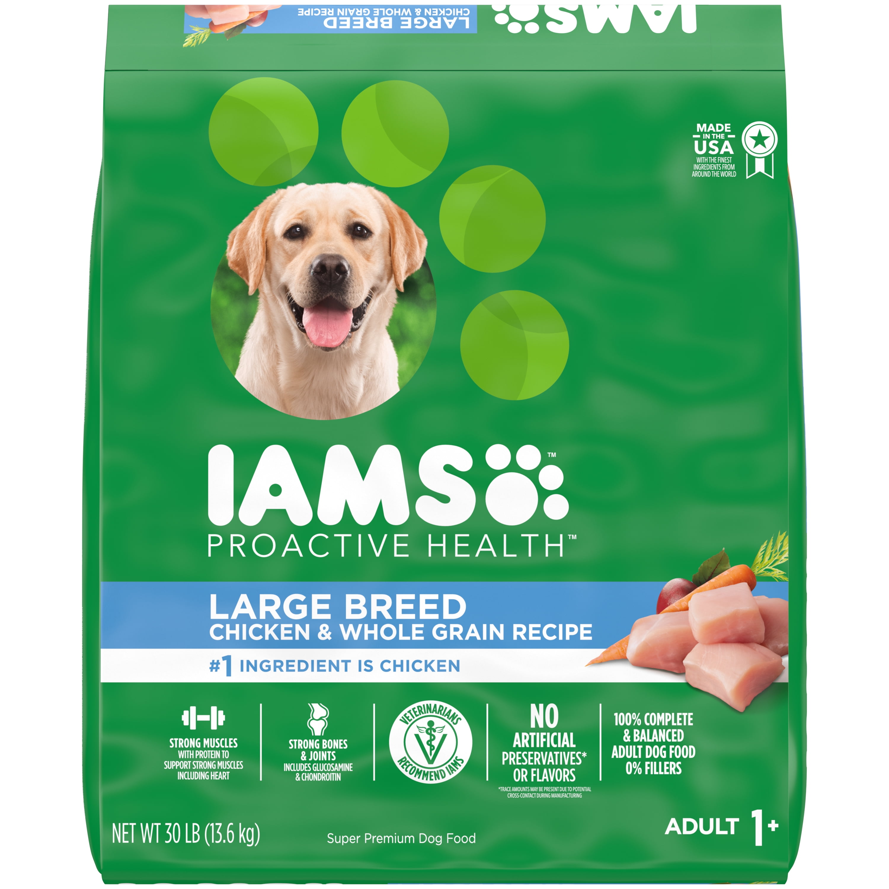 IAMS High Protein with Real Chicken Flavor Dry Dog Food for Large Breed Adult Dog, 30 lb. Bag