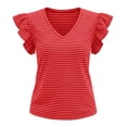 thumbnail image 5 of Ohufall Tank Tops for Women Summer Casual Loose Fashion Ruffled Sleeveless Top Striped V-Neck Plus Size Blouse, 5 of 5