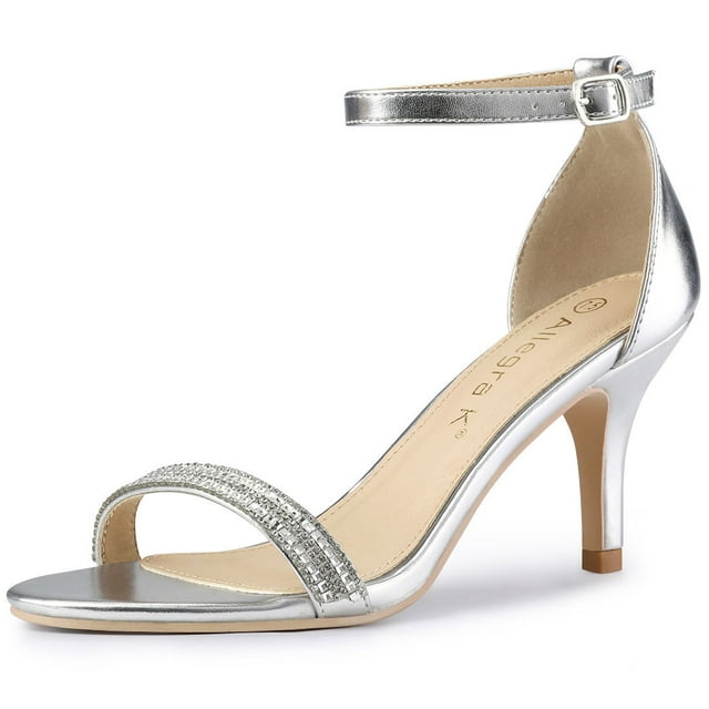 BLISSFUL STEP Women's Solid Color Open Toe Rhinestone Ankle Strap Stiletto Sandals