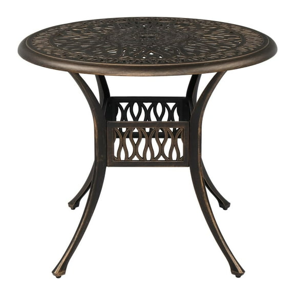 Hassch 35.4" Outdoor Dining Table, Patio Cast Aluminum Table, Round Bistro Table with 2" Umbrella Hole for Kitchen, Garden, Backyard, Bronze