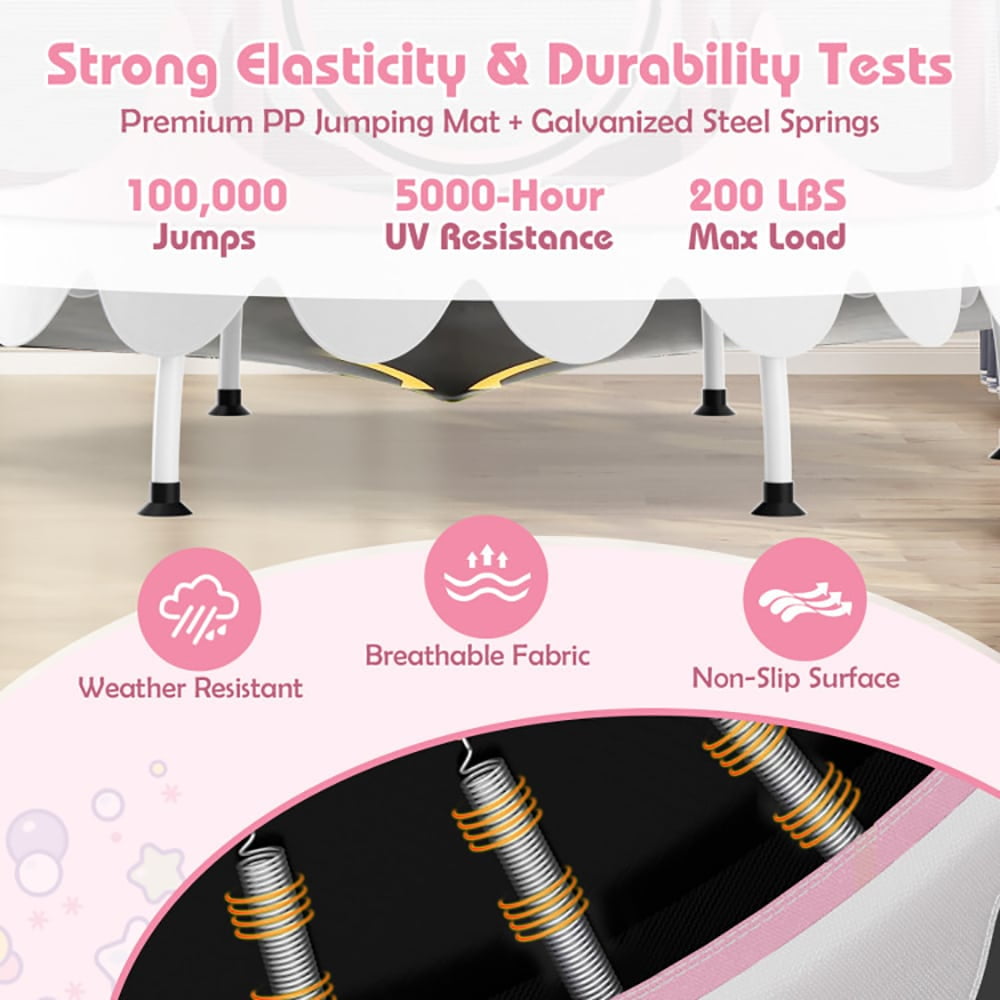 Spaco 64" Kids Trampoline with Detachable Canopy and Safety Enclosure Net-Pink, Bounce Trampoline for Outdoor as Garden, Park