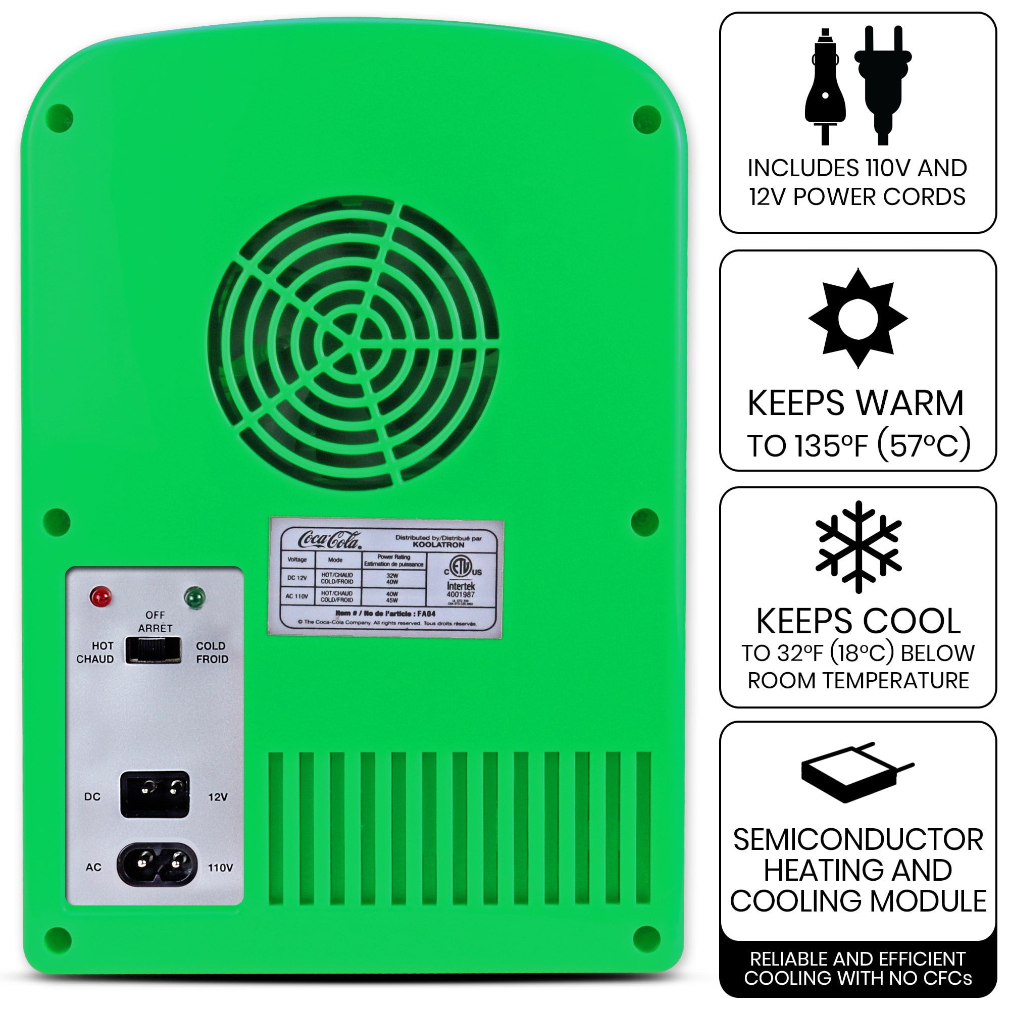 Coca-Cola Sprite 4L Cooler/Warmer w/ 12V DC and 110V AC Cords, 6 Can Portable Mini Fridge, Personal Travel Refrigerator for Snacks Lunch Drinks Cosmetics, Desk Home Office Dorm, Green