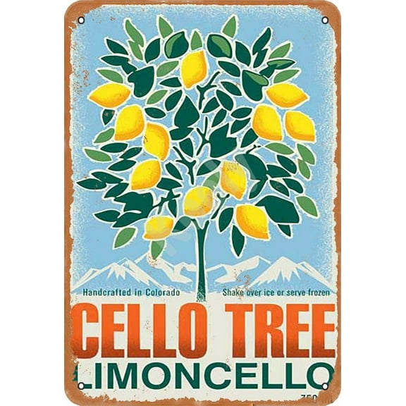 Cello Tree Limoncello Metal Vintage Tin Sign Wall Decoration 8x8 inches for Cafe Coffee Bars Restaurants Pubs Man Cave Decorative