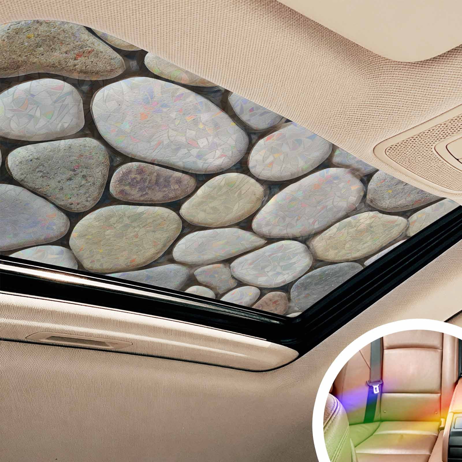 Cobblestones Window Privacy Film Stain Glass,Reusable Decorative Rainbow Window Film,Natural Stones Gravel Rock Aesthetic Art Static Cling Sun Blocking Stickers Decals Covers 23.6" x 78.7" (2pcs)