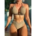 thumbnail image 4 of Katigan Women Two Piece Bathing Suits Push Up Bikini Set Halter Swimsuit Vintage Swimwear Khaki XL, 4 of 6