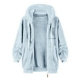 thumbnail image 5 of VISALY Womens Zip Up Hoodies Sweater Jacket Women's Plus Size Solid Color Sweatershirt Hooded Pullover Warm Wool Plush Coat Zipper Top Casual Sweaters Fleece Hoodies Winter Sweaters Sky Blue S, 5 of 5