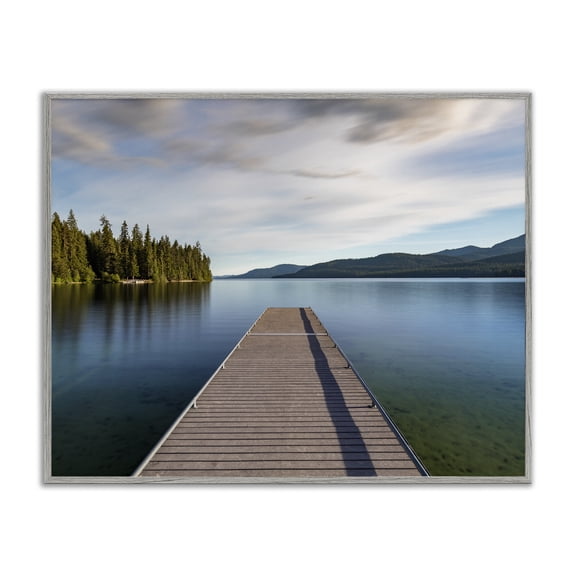 Stupell Industries Coastal Soothing Lake Dock Mountains Gray Framed Giclee Art, 20 x 16, by Jeff Poe Photography