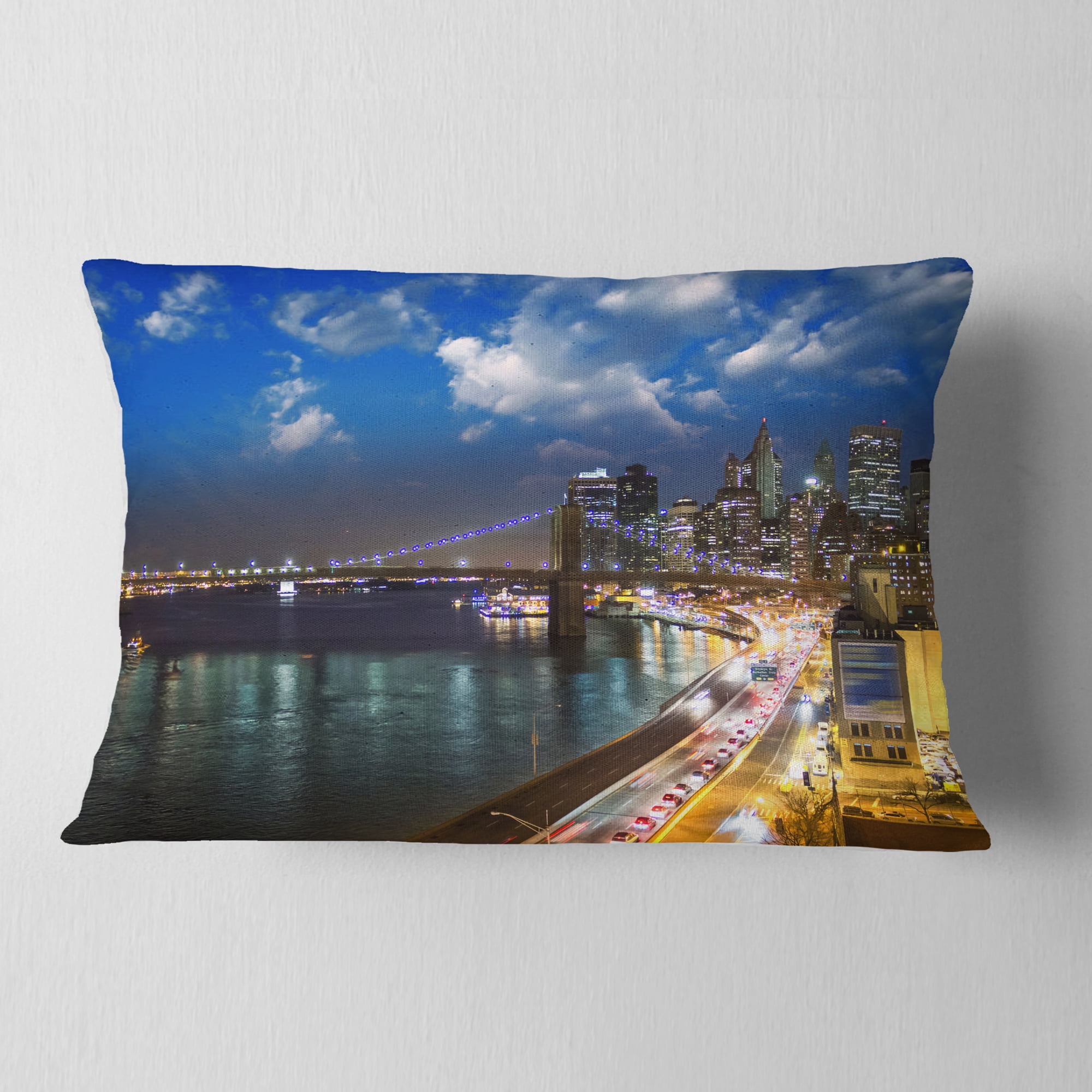 Designart New York City Wonderful Sunset View - Cityscape Photo Throw Pillow - 12x20