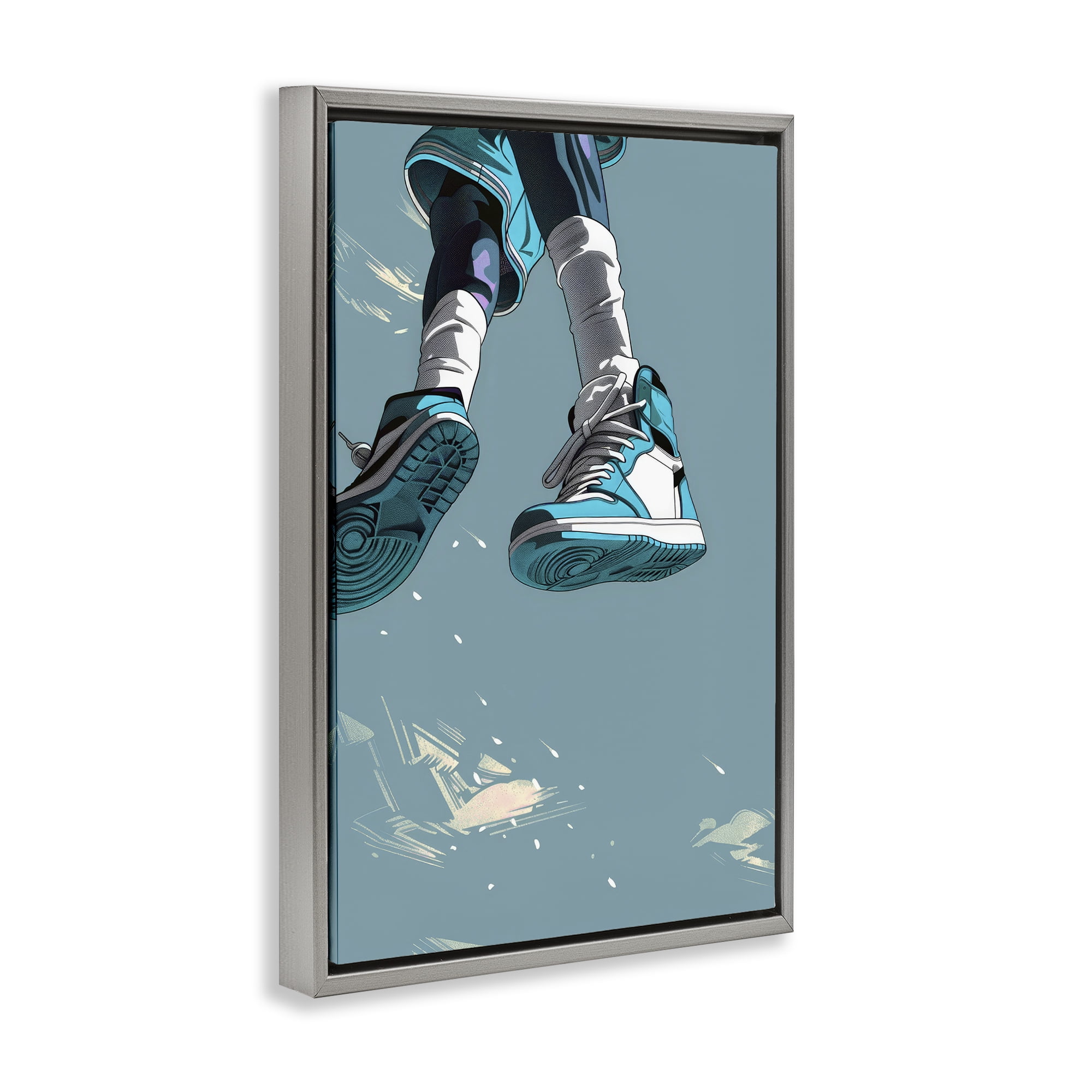 Stupell Industries Sporty Jump with Sneakers Gray Framed Floater Canvas Wall Art, design by Ray Powers