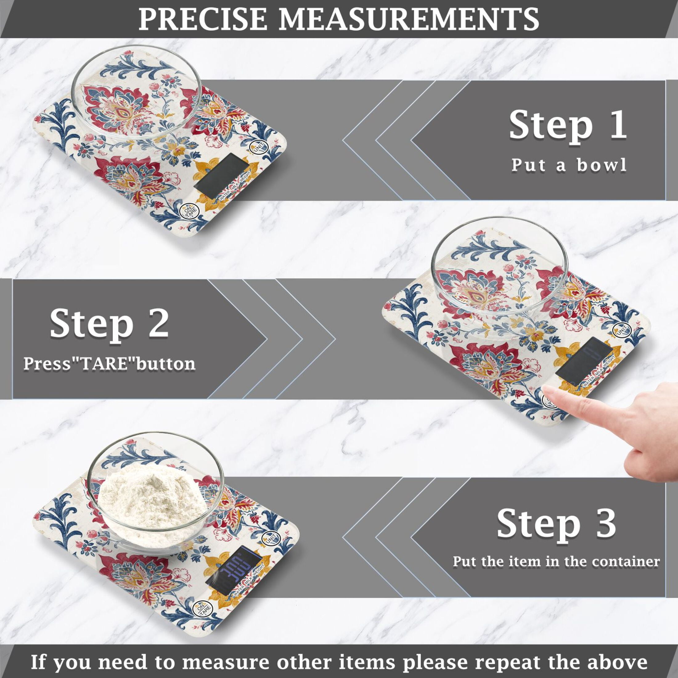Totem Floral Vintage Food Scale Digital Kitchen Scale Waterproof Tempered Glass Tare Function 11 lb for Baking Cooking Meal Prep