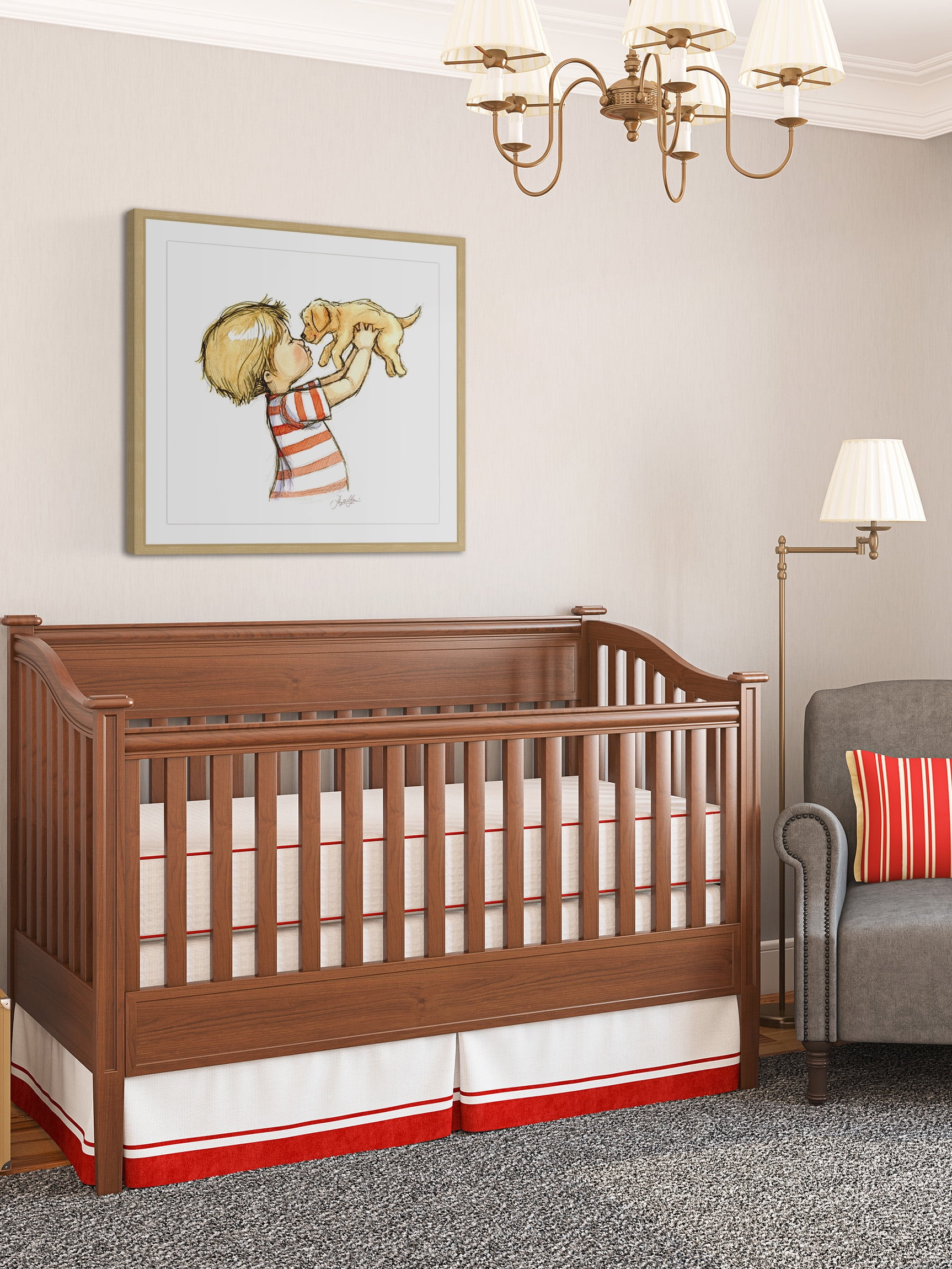 "Puppy Loves Boy" Framed Painting Print