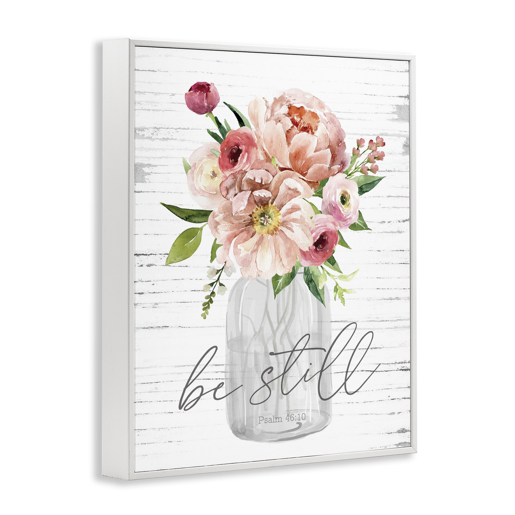 Stupell Industries Pink Be Still Bouquet Religious Painting White Framed Art Print Wall Art, 16 x 20