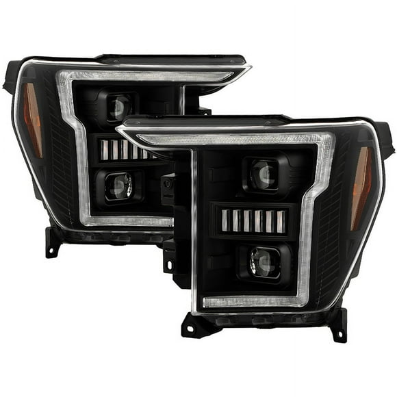 Fits 2020-2021 Ford F-150 Spyder Automotive Headlight Assembly 5088710 Signature Series; Halogen Bulb; H7 High Beam LED/H7 Low Beam LED; Clear With Amber Turn Signal; Clear Lens; Black Housing