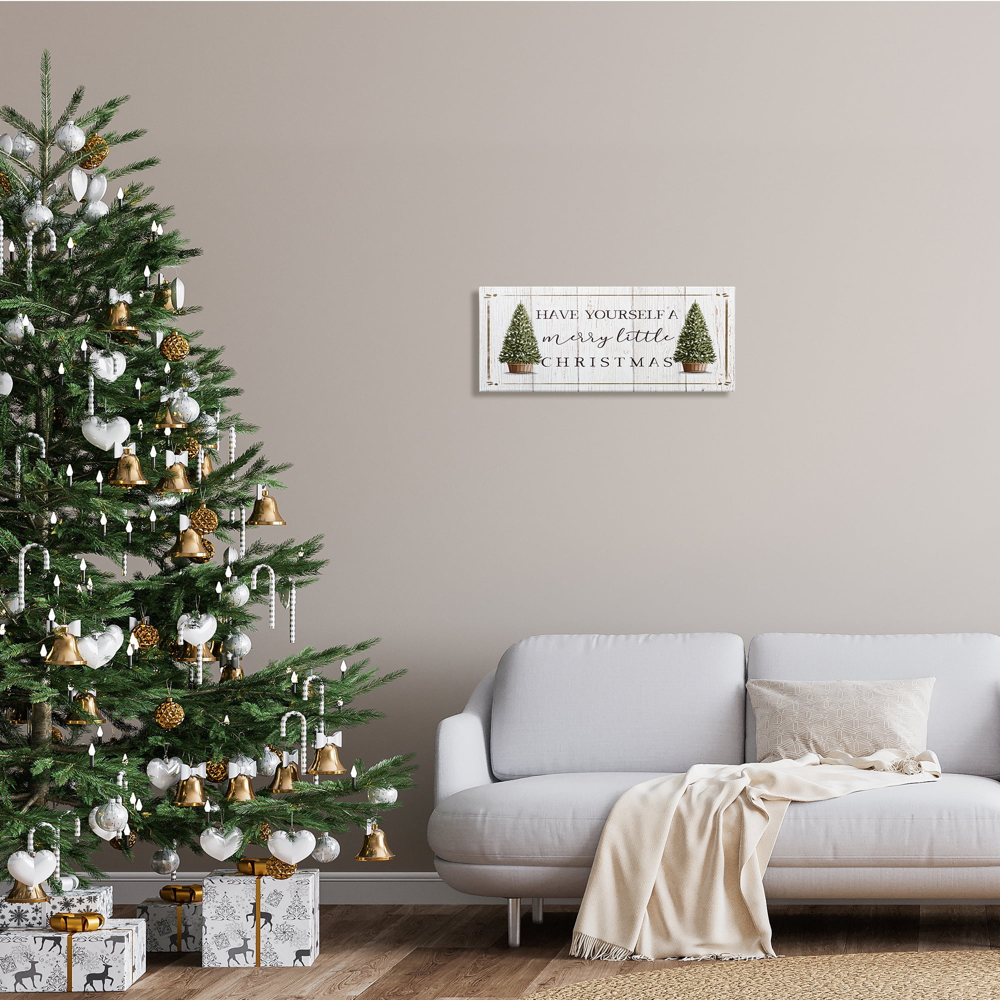 Stupell Indtries Rtic Merry Little Christmas Phrase Holiday Fir Trees,24 x 10,Design by Elizabeth Tyndall
