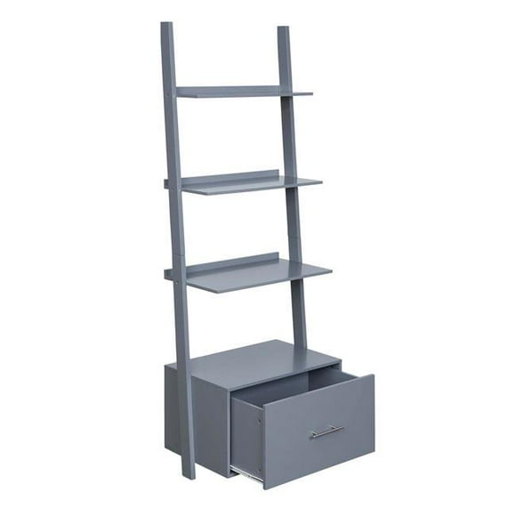 Convenience Concepts 8043491GY American Heritage Ladder Bookcase with File Drawer, Gray