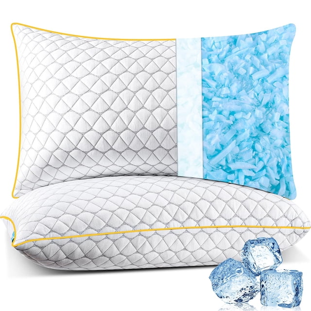Pillows Queen Size 2 Pack Shredded Memory Foam Bed Pillows for Sleeping, Cooling Pillow for Back and Side Sleeper with Washable R
