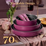 CAROTE 20 Pcs Nonstick Cookware Sets, Pots and Pans Set with Detachable Handles, Oven Safe, Induction Cookware, Stackable Kitchen Cooking Set, Ultra Violet