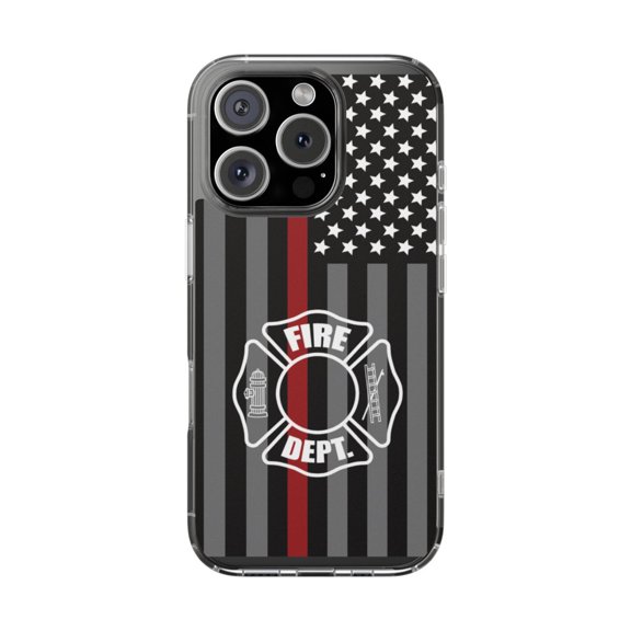 DistinctInk Clear Hybrid Case for Apple iPhone 16 Pro (6.3" Screen) - Show Your Support for First Responders - Wireless Charging Compatible