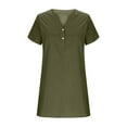 thumbnail image 4 of Munlar Women's Loose Midi Dress Cotton Linen Army Green T Shirt Dress Summer Casual Short Sleeve Sundress, 4 of 5